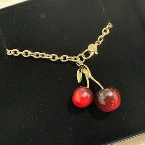 Gold Tone Cherry Pendant Necklace